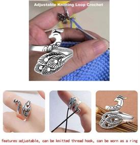 img 2 attached to 🧶 Enhance Knitting Speed with 3PCs Adjustable Knitting Loop Crochet Ring, Peacock Yarn Guide Finger Holder Knitting, Silver-Plated Copper Rings
