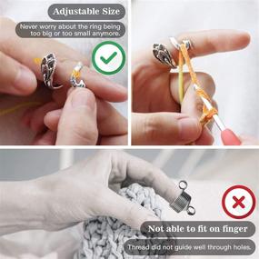 img 3 attached to 🧶 Enhance Knitting Speed with 3PCs Adjustable Knitting Loop Crochet Ring, Peacock Yarn Guide Finger Holder Knitting, Silver-Plated Copper Rings