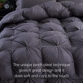 img 1 attached to Premium Grey Down Feather Fiber Comforter King Size Duvet Insert, 750+ Fill Power, 1200TC 100% Cotton Fabric - Three Geese Pinch Pleat Comforter for All Seasons with 8 Tabs