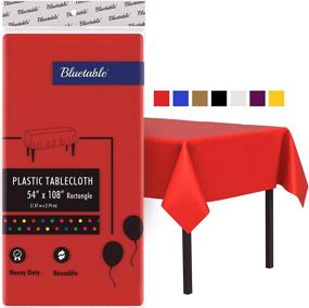 img 4 attached to 🎉 Plastic Tablecloth Red Disposable Rectangle Table Cloth - Heavy Duty (54” x 108”) - Perfect for 6 or 8-Foot Tables, Red Party Birthdays - Christmas Mantel de Plastico - 6 Pack