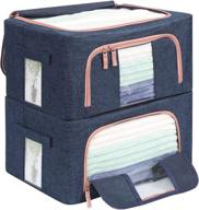 22l foldable storage bins box, stackable clothes container organizer set with clear windows and carry handles for bedroom, closet, dorm, under bed - navy логотип