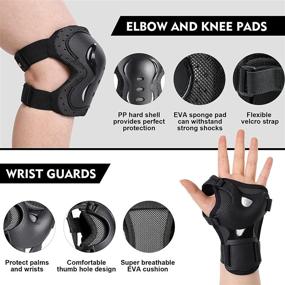 img 2 attached to 🛹 Boruizhen 3 in 1 Kids & Adult/Youth Protective Gear Set for Skateboarding, Cycling, BMX Bike, Scooter, Skating, Rollerblading, Riding - Knee and Elbow Pads with Wrist Guards