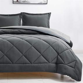 img 4 attached to 😴 CozyLux Queen/Full Reversible Comforter Set - Dark Grey/Light Gray Lightweight Fluffy Bedding 88"x88" - Soft Down Alternative Duvet Insert for All Seasons - 3-Piece Set Includes 1 Comforter, 2 Pillow Shams