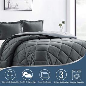 img 3 attached to 😴 CozyLux Queen/Full Reversible Comforter Set - Dark Grey/Light Gray Lightweight Fluffy Bedding 88"x88" - Soft Down Alternative Duvet Insert for All Seasons - 3-Piece Set Includes 1 Comforter, 2 Pillow Shams