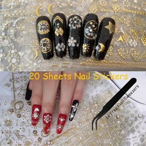 img 2 attached to 💅 Enhance Your Nails with Luxury: 20 Sheet 3D Nail Art Stickers Featuring Gold/Diamond Design - Easy DIY Metallic Nail Decals for Salon-Worthy Manicures at Home! Inclusive of Nail Tweezers