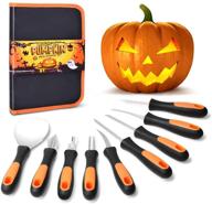 🎃 gostock pumpkin carving kit: 9-piece upgrade with soft grip rubber handle, heavy duty stainless steel – perfect masters carving set for halloween jack-o-lanterns. includes zipper bag! logo