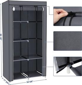 img 1 attached to SONGMICS 34 Inch DIY Closet Organizer Portable Wardrobe, Multi-Functional and Easily Assembled, Grey URYG84GY