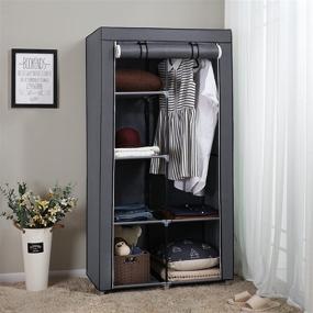 img 3 attached to SONGMICS 34 Inch DIY Closet Organizer Portable Wardrobe, Multi-Functional and Easily Assembled, Grey URYG84GY