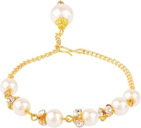 img 4 attached to 💎 Elegant Efulgenz Rhinestone Crystal Charm Beads Faux Pearl Bracelet - Perfect for Women and Girls in Stunning White