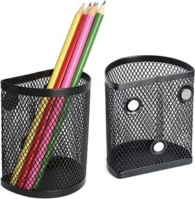 img 4 attached to Organize Your Pens and Pencils with LUCYCAZ Magnetic Pencil Holder - 2 Pack Metal Basket Pen Holder for Refrigerator, Office, and More!