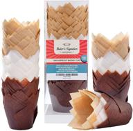 🧁 baker's signature tulip baking paper cupcake & muffin liners - pack of 150, grease-resistant wrappers – non-curling and non-burning liners in convenient packaging logo