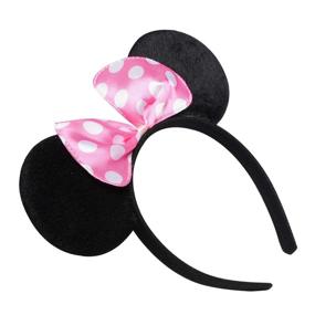 img 1 attached to 🐭 Picoway Mouse Ears Headband Set of 20 - Solid Black & Pink Bow Accessories