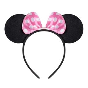 img 3 attached to 🐭 Picoway Mouse Ears Headband Set of 20 - Solid Black & Pink Bow Accessories