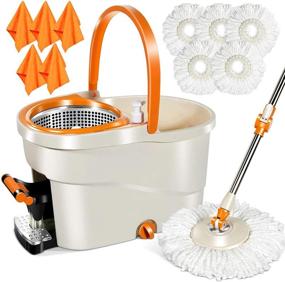img 4 attached to 🧹 Efficient Floor Cleaning with MASTERTOP Spin Mop Set - Bucket, Wringer, Stainless Steel Handle, 5 Microfiber Refills + Cleaning Clothes for Hardwood, Laminate, and Tile Surfaces