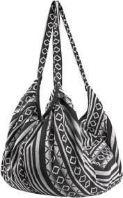 img 4 attached to 👜 Tribe Azure Jacquard Cotton Shoulder Banana Style Fashion Travel Tote Bag: A Stylish Canvas Hobo Purse for Casual Market Shopping (Black White)