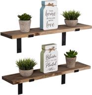 🛠️ handmade set of 2 rustic wood floating shelves with l brackets - imperative décor wall mounted storage shelf (24" x 5.5") - special walnut finish, made in the usa logo
