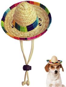 img 4 attached to Mini Straw Sombrero Hats for Small Pets - Fun 🎩 Mexican Hats for Dogs, Puppies, and Cats - Sombrero Party Hat Option