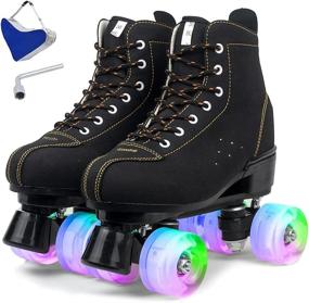 img 4 attached to 👟 Outdoor Roller Skates for Women - High-Top 4-Wheel Suede Skates for Girls | Classic Shiny Women's Roller Skate with Bag