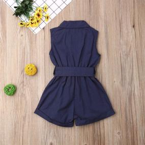 img 3 attached to 👶 Cute Toddler Kids Baby Girl Sleeveless Ruffle Playsuit Jumpsuit with Button Accents, Solid Color and Bow Detail - Perfect for Summer