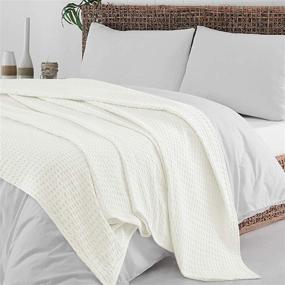 img 3 attached to Super Soft Breathable Woven Cotton Blankets Queen Size - Perfect for Bed and Sofa Décor - 100% Cotton Throw Blanket and Quilt in Off White