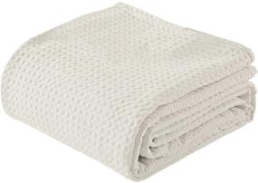 img 4 attached to Super Soft Breathable Woven Cotton Blankets Queen Size - Perfect for Bed and Sofa Décor - 100% Cotton Throw Blanket and Quilt in Off White