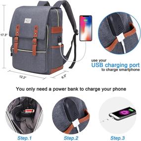 img 3 attached to 🎒 Modoker Slim Laptop Backpack 17 Inch with USB Charging Port, Water Resistant Vintage Business Bag for Travel, School, Work, Fashion Daypack Gifts for Women Men - Grey