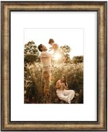 🖼️ golden state art dark brown & bronze color photo frame with white mat, real glass (11x14 frame for 8x10 photo, 1-pack) логотип