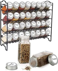 img 3 attached to SWOMMOLY Spice Rack Organizer: Complete Set with 32 Empty Square Glass Spice Jars, 386 White Labels, Chalk Marker, and Funnel - Ideal Seasoning Organizer for Countertop, Cabinet, or Wall Mount