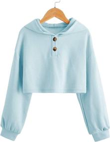 img 4 attached to 👧 GAMISOTE Kid's Girls Crop Tops Hoodie - Button-Up, Loose Fit, Short Pullover Sweatshirt for Casual and Active Use