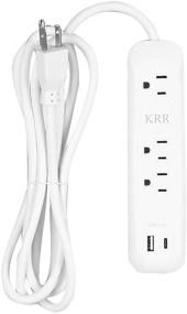 img 4 attached to ⚡ 6ft Power Strip Extension Cord with USB Ports (Type A+C), 3 Outlets, 1250W/10A, Surge Protector 300J - Ideal for Home Office, White