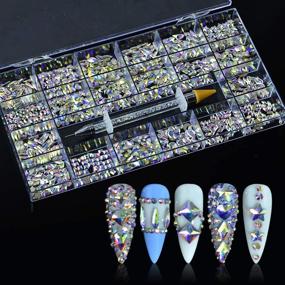 img 4 attached to 💎 400pcs Mixed Shape Glass Crystal Rhinestones: Sparkling Nail Art Decorations with Picking Pen