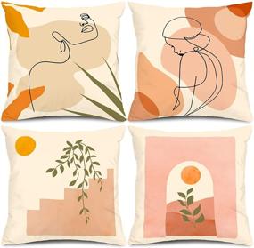 img 4 attached to 🎨 Whaline Abstract Line Pillow Case Minimalist Art Pillow Cover 18 x 18 Inch Women Face Throw Cushion Cover Double-Sided Design Decorative Pastel Suede Cushion Case for Home Office Car Sofa, Pack of 4