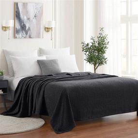 img 4 attached to 🛏️ Sweethome Collection: 100% Fine Cotton Blanket - Luxurious, Breathable & Stylish Design | Full/Queen, Waffle Weave Black - Soft, Comfortable & All-Season Warmth