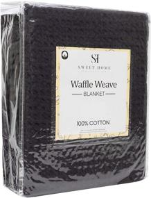 img 2 attached to 🛏️ Sweethome Collection: 100% Fine Cotton Blanket - Luxurious, Breathable & Stylish Design | Full/Queen, Waffle Weave Black - Soft, Comfortable & All-Season Warmth