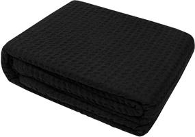 img 3 attached to 🛏️ Sweethome Collection: 100% Fine Cotton Blanket - Luxurious, Breathable & Stylish Design | Full/Queen, Waffle Weave Black - Soft, Comfortable & All-Season Warmth