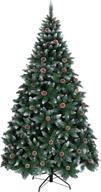 🎄 premium unlit artificial christmas tree - 6ft green+white+pinecone - snow flocked with pine cones - ideal for holiday, home, party decoration - sellerwe logo