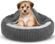 🐶 siwa mary small dog bed: cozy donut cuddler with attached blanket, calming cave design, orthopedic round shape for small dogs or cats - washable, anti-slip bottom logo
