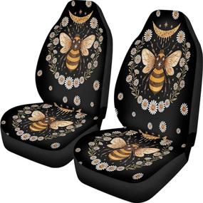 img 3 attached to INSTANTARTS Bee Honey Print Car Seat Covers Cute Daisy Flower Car Interior Protector Auto Bucket Seat Cover Full Set Of 2 Front Seats Covers