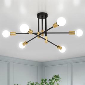 img 4 attached to 🔮 Mid Century Modern Sputnik Chandelier in Black and Gold Finish - 6 Light Pendant Fixture for Industrial Ceiling, Dinning Room, Kitchen, Farmhouse, Living Room, Bedroom, Hallway, Foyer