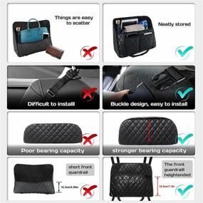 img 3 attached to DHDH Sunny Car Pocket Handbag Holder - Car Purse Holder Between Seats, Organizers and Storage for Safe Driving - Large Capacity Car Net Bag Barrier of Back Seat for Pet Kids, Black