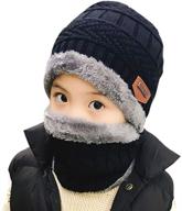 winter hat and scarf set for kids (ages 5-14) 🧣 - slouchy beanie, windproof warm knit snow infinity scarf, skull cap logo
