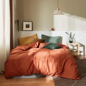 img 4 attached to 🛏️ Caramel Rust Comfort: AMWAN 100% Washed Cotton Duvet Cover Set with 2 Pillowcases - Full Queen Size Brown Bedding Collection