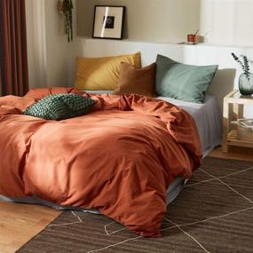 img 3 attached to 🛏️ Caramel Rust Comfort: AMWAN 100% Washed Cotton Duvet Cover Set with 2 Pillowcases - Full Queen Size Brown Bedding Collection