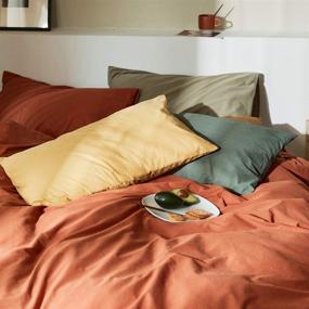img 1 attached to 🛏️ Caramel Rust Comfort: AMWAN 100% Washed Cotton Duvet Cover Set with 2 Pillowcases - Full Queen Size Brown Bedding Collection