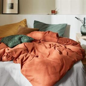 img 2 attached to 🛏️ Caramel Rust Comfort: AMWAN 100% Washed Cotton Duvet Cover Set with 2 Pillowcases - Full Queen Size Brown Bedding Collection