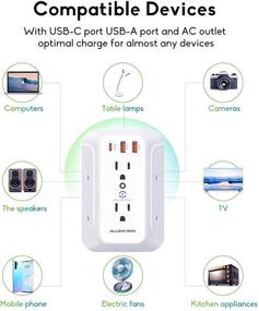 img 1 attached to USB Wall Outlet Extender Surge Protector: Multi Plug Outlet with High-Speed USB Ports (Support PD20W USB C-QC3.0) - 6 Outlets 1800J USB Wall Plug Charger Adapter - Wall Mount Power Strip for Home Office UL/ETL Listed