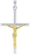 🕊️ stylish 14k white gold two-tone tube cross charm with jesus crucifix pendant - a symbolic and elegant accessory logo
