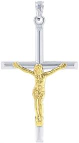 img 2 attached to 🕊️ Stylish 14k White Gold Two-Tone Tube Cross Charm with Jesus Crucifix Pendant - A Symbolic and Elegant Accessory