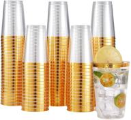 🥂 100-pack 12oz clear plastic cups with elegant gold rim - perfect disposable cups for weddings, thanksgiving, christmas, and halloween parties logo