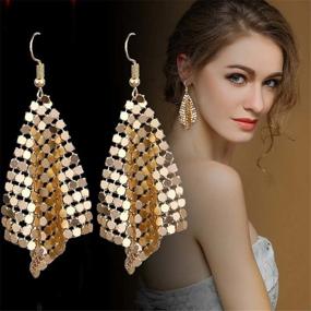 img 1 attached to 💫 Stunning CHUNYANAN Metal Mesh Grid Sequins Gold Tassel Earrings: A Fashion Charm Jewelry Gift for Women & Girls